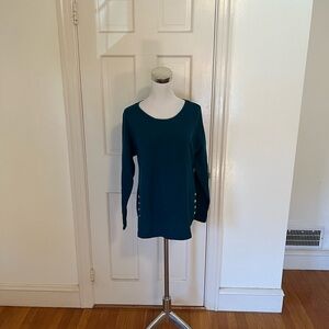 NWT Michael Michael Kors Waffle Long Sleeve Sweater Buttons Small Luxe Teal Hole